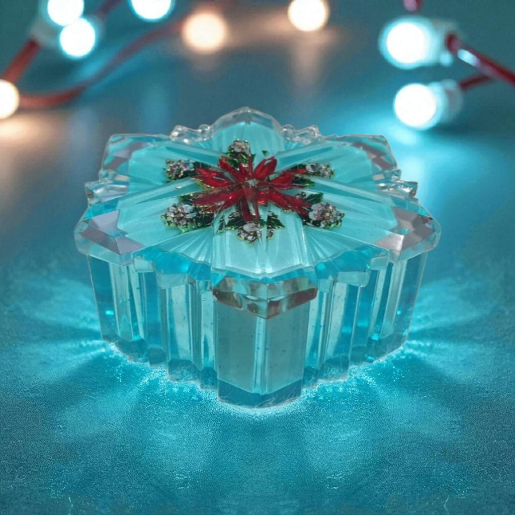 Epoxy Resin Snowflake Trinket Box – Light Blue Christmas Design with Brooch, Handmade Home Décor Gift