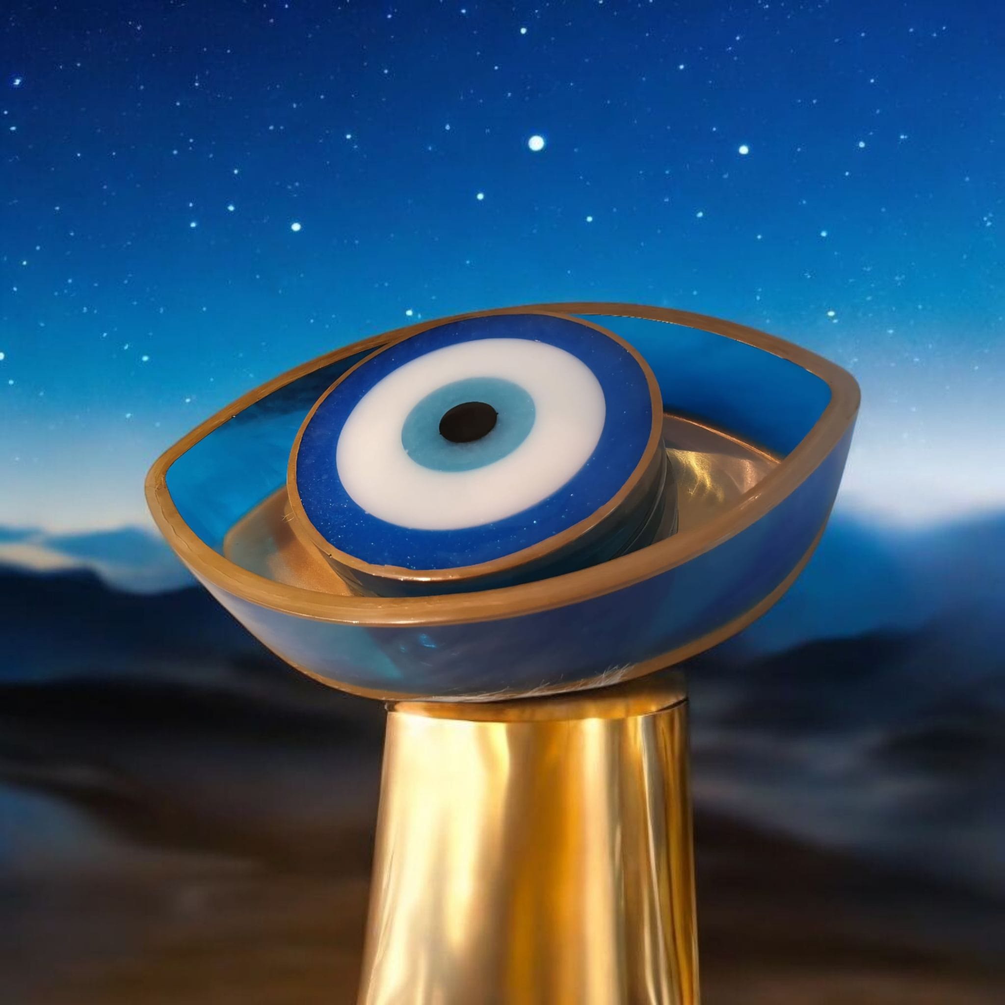 Evil Eye Resin Coaster Set (4 coasters+holder) – Heatproof, 12 Color Options, Nazar Symbol, Matching Holder, Gift Included