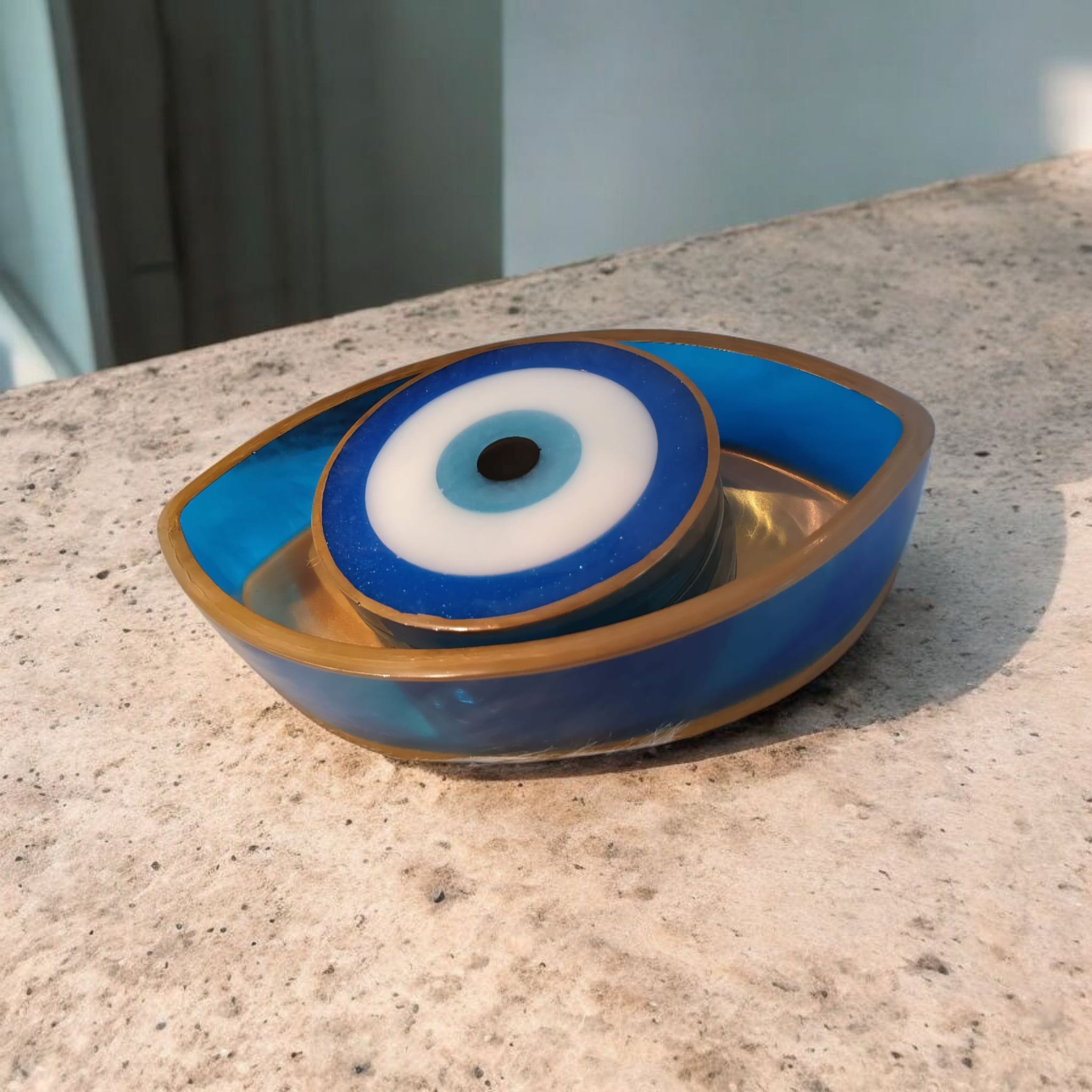 Evil Eye Resin Coaster Set (4 coasters+holder) – Heatproof, 12 Color Options, Nazar Symbol, Matching Holder, Gift Included