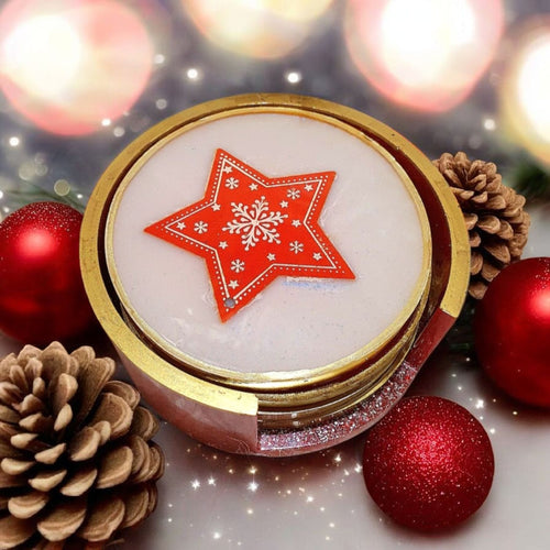 Christmas Resin Coaster Set – 4 Heatproof Coasters with Holder, Red & White Star Ornament Design, Home Decor, Fast Shipping