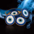 Evil Eye Resin Coaster Set (4 coasters+holder) – Heatproof, 12 Color Options, Nazar Symbol, Matching Holder, Gift Included