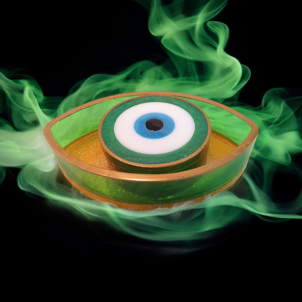 Evil Eye Resin Coaster Set (4 coasters+holder) – Heatproof, 12 Color Options, Nazar Symbol, Matching Holder, Gift Included