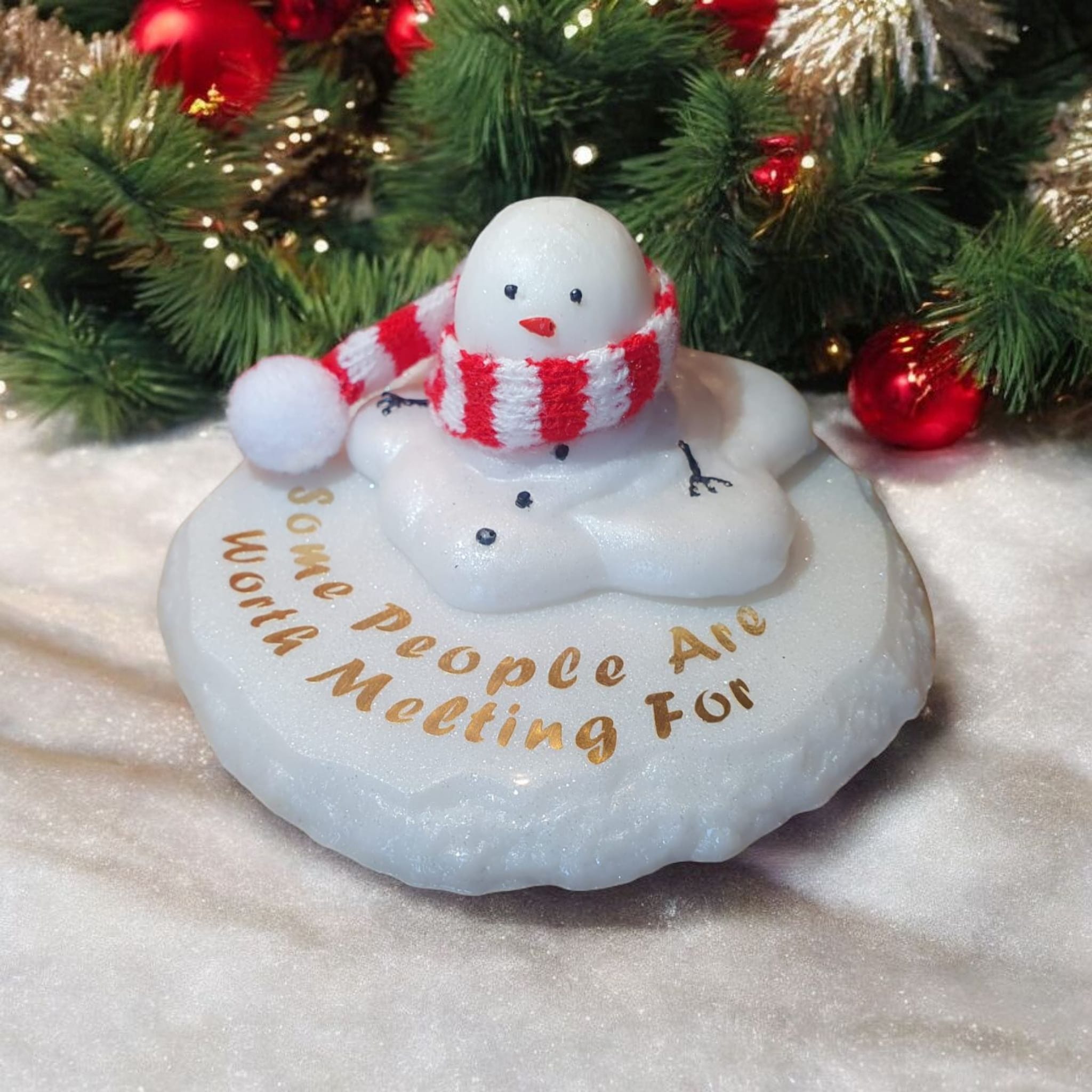 Melting Snowman Resin Ornament – Cute Christmas Decoration with Quote, Hat & Scarf Options