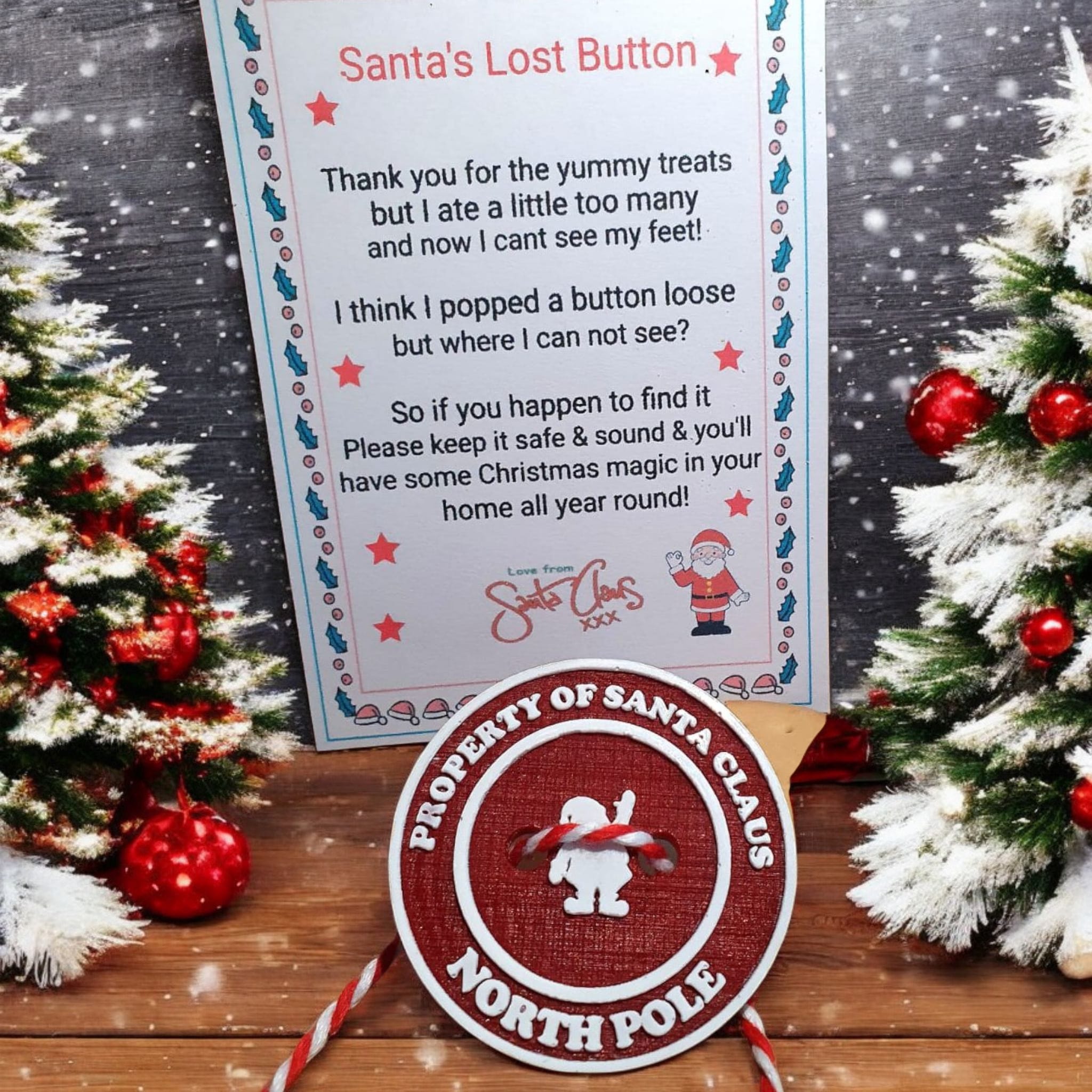 Santa’s Lost Button – Resin Christmas Keepsake for Kids with Card, Magical Holiday Gift, Stocking Stuffer