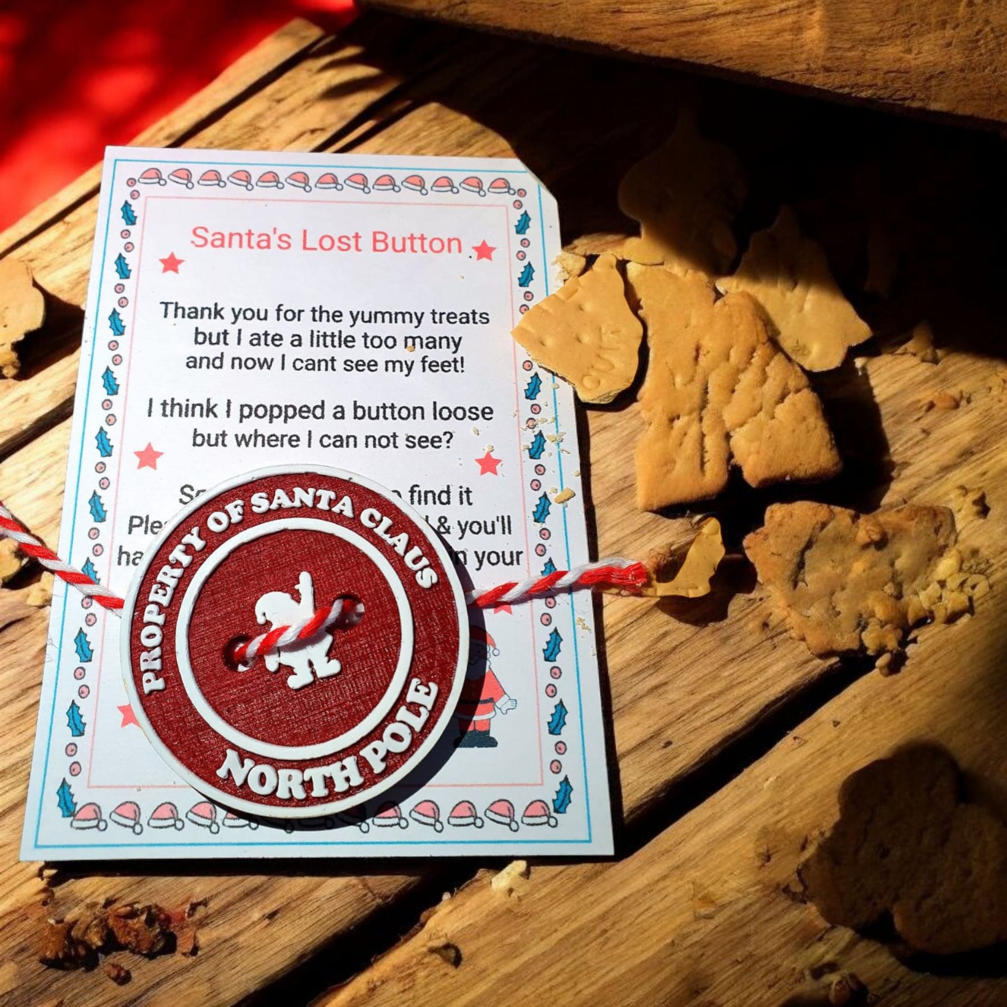 Santa’s Lost Button – Resin Christmas Keepsake for Kids with Card, Magical Holiday Gift, Stocking Stuffer