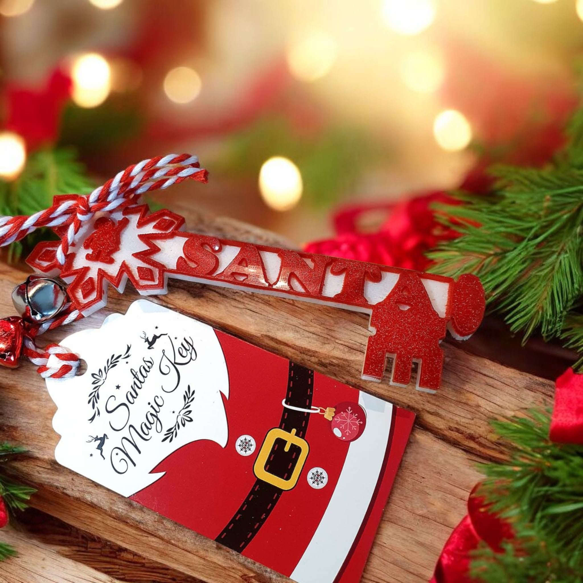 Personalised Santa Key for Kids – Resin Christmas Eve Key with Bells & Tag, Magical Stocking Gift, Holiday Gift