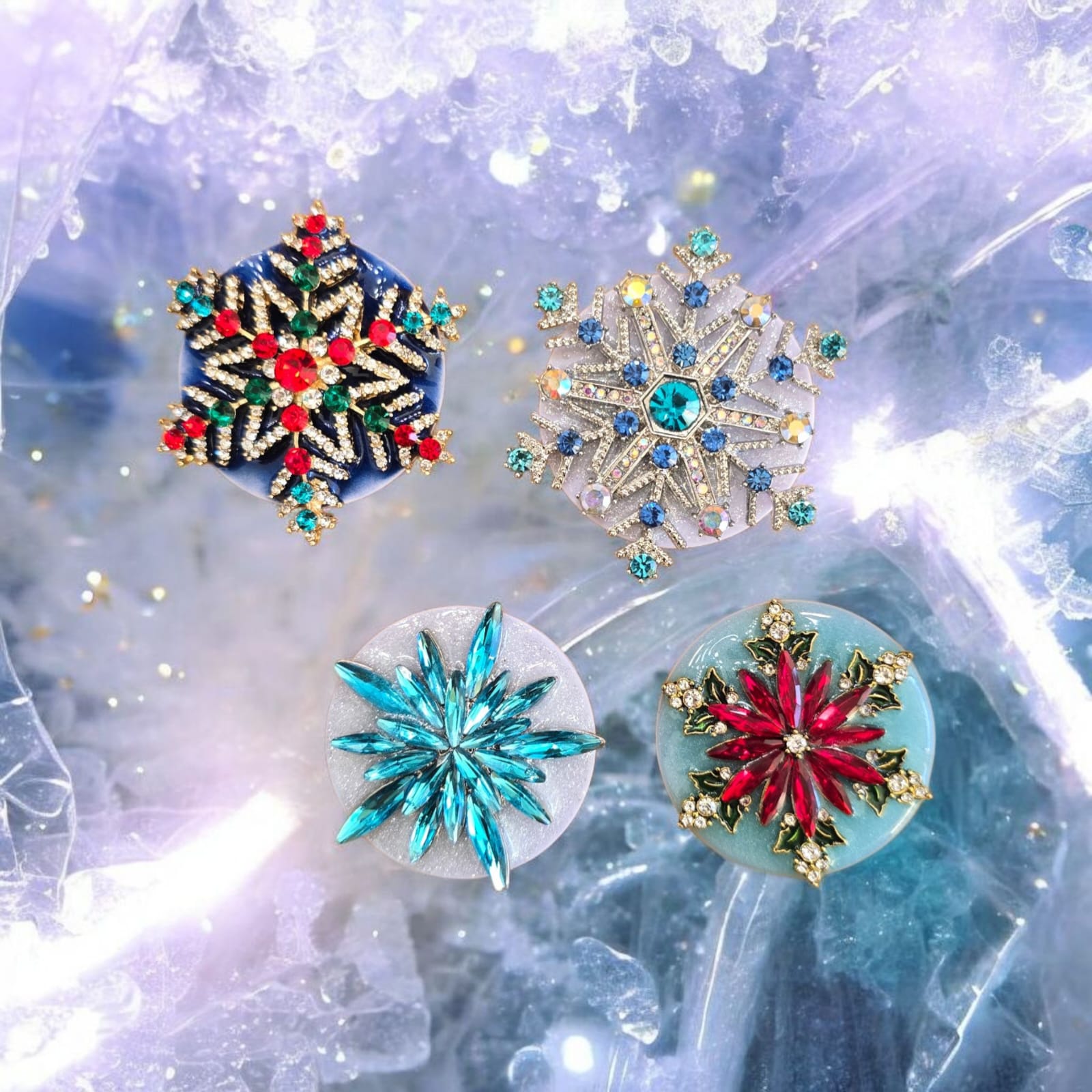 Christmas Snowflake Phone Grip – 4 Festive Snowflake Brooch Designs, MagSafe & Adhesive Options, Holiday Gift