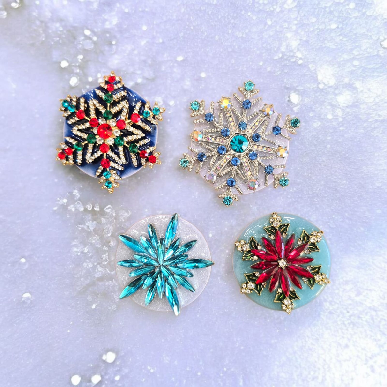 Christmas Snowflake Phone Grip – 4 Festive Snowflake Brooch Designs, MagSafe & Adhesive Options, Holiday Gift