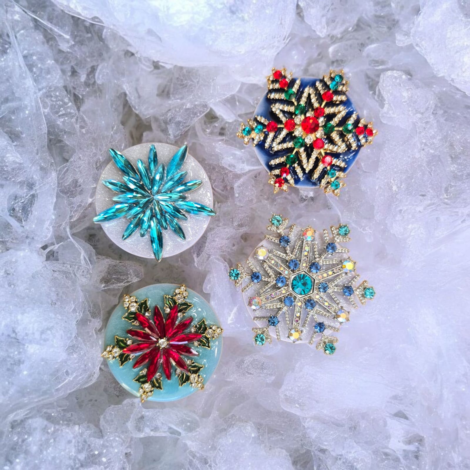 Christmas Snowflake Phone Grip – 4 Festive Snowflake Brooch Designs, MagSafe & Adhesive Options, Holiday Gift