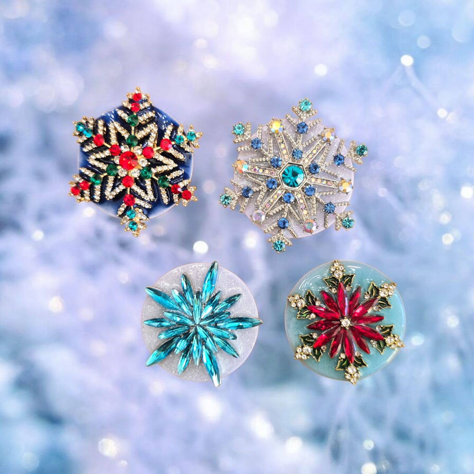 Christmas Snowflake Phone Grip – 4 Festive Snowflake Brooch Designs, MagSafe & Adhesive Options, Holiday Gift