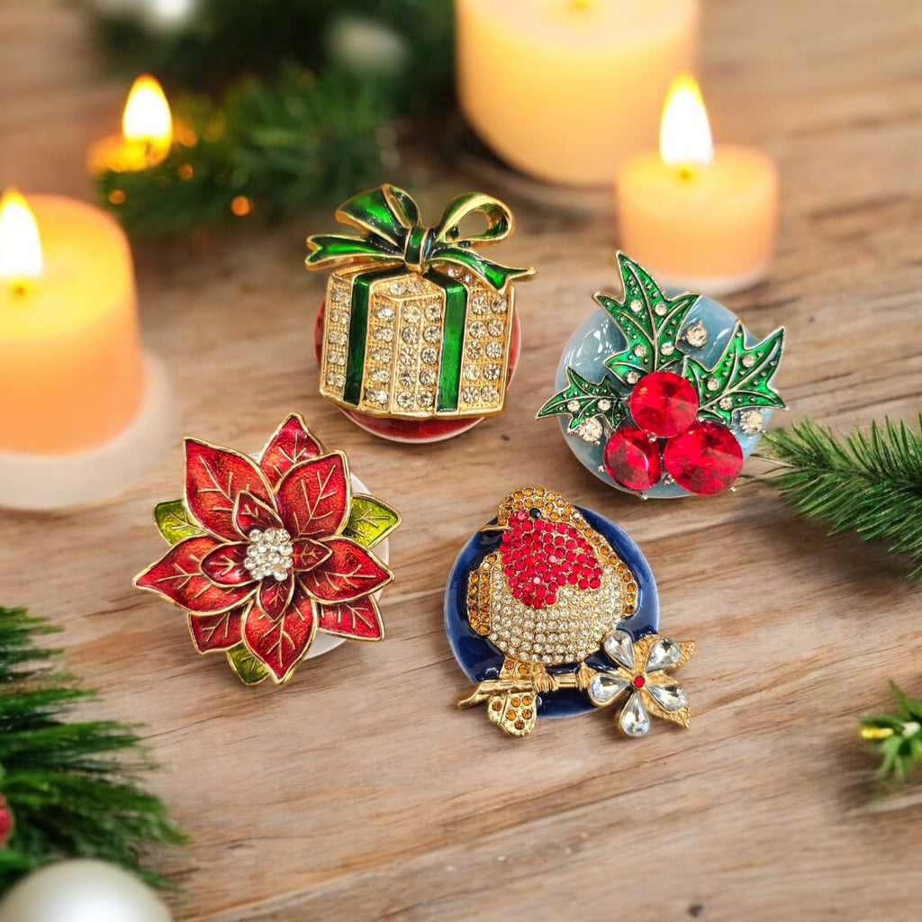 Christmas Phone Grip – 4 Festive Brooch Designs, MagSafe & Adhesive Options, Holiday Gift