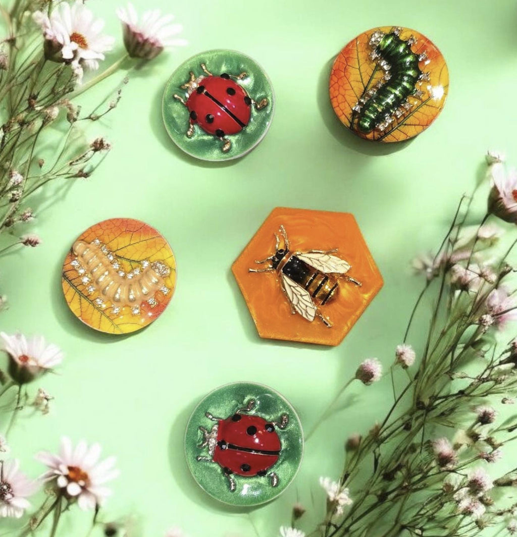 Cute Bug Phone Grip – Metal Ladybug, Caterpillar, Bee Designs, MagSafe and Adhesive, Gift