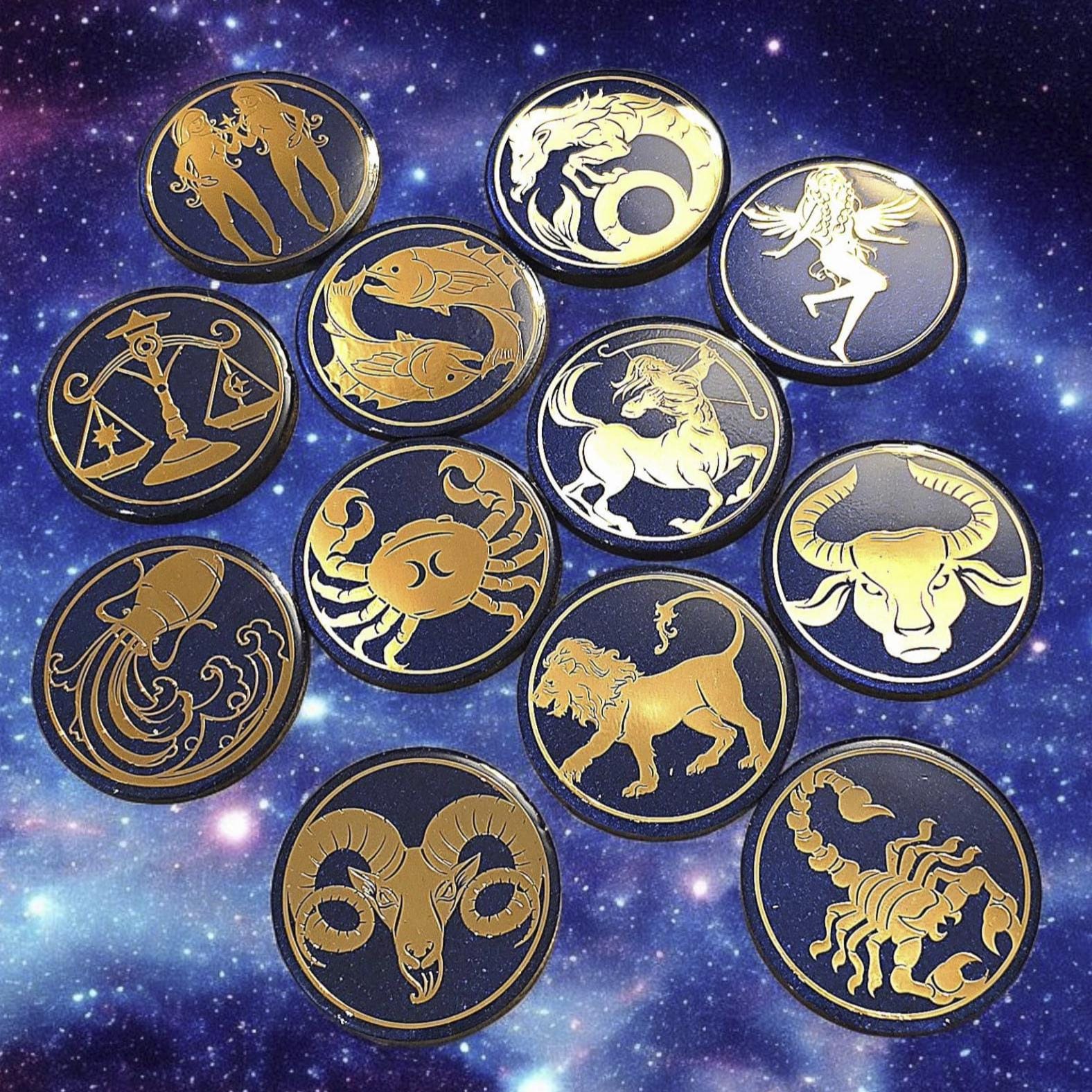 Zodiac Phone Grip Set – 12 Astrology Signs, Gold on Purple, MagSafe & Adhesive, Spiritual Gift