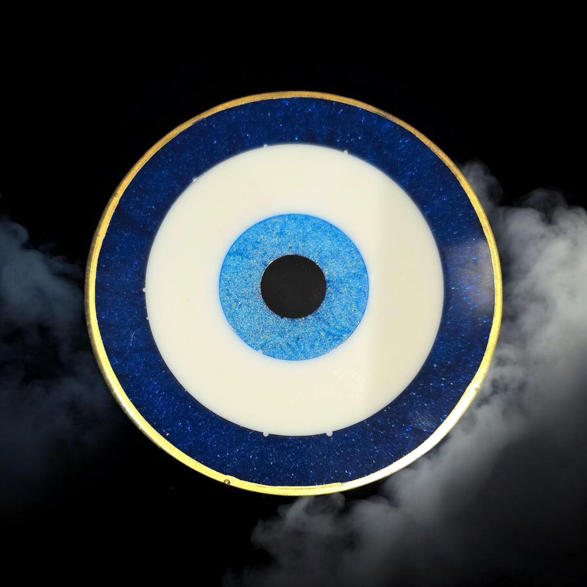 Evil Eye Coaster Set with Holder – 4 Heatproof Resin Coasters, 12 Colors, Protective Home Decor