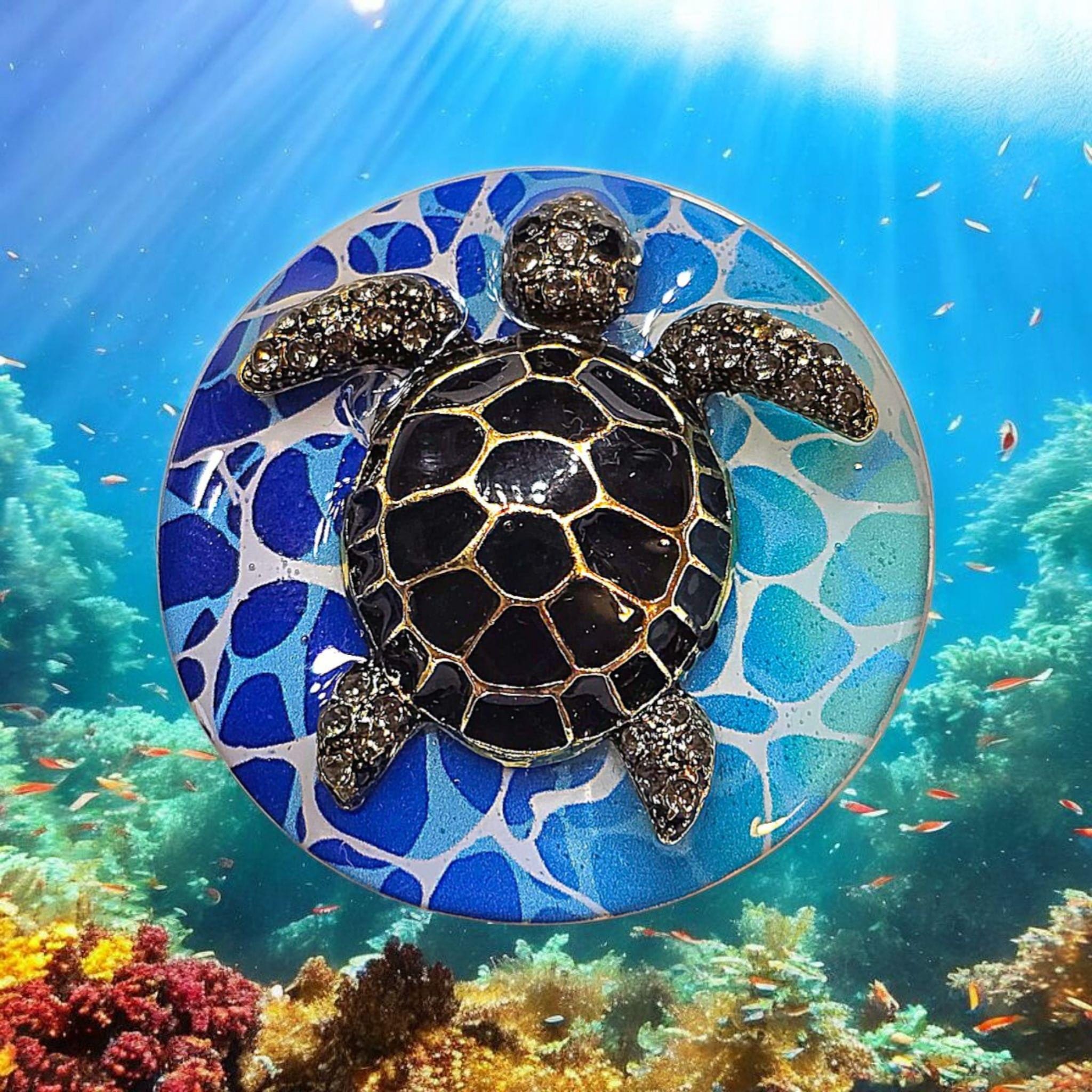 Sea Turtle Phone Grip – Rhinestone Turtle Brooch, MagSafe & Adhesive, Coastal Decor Gift