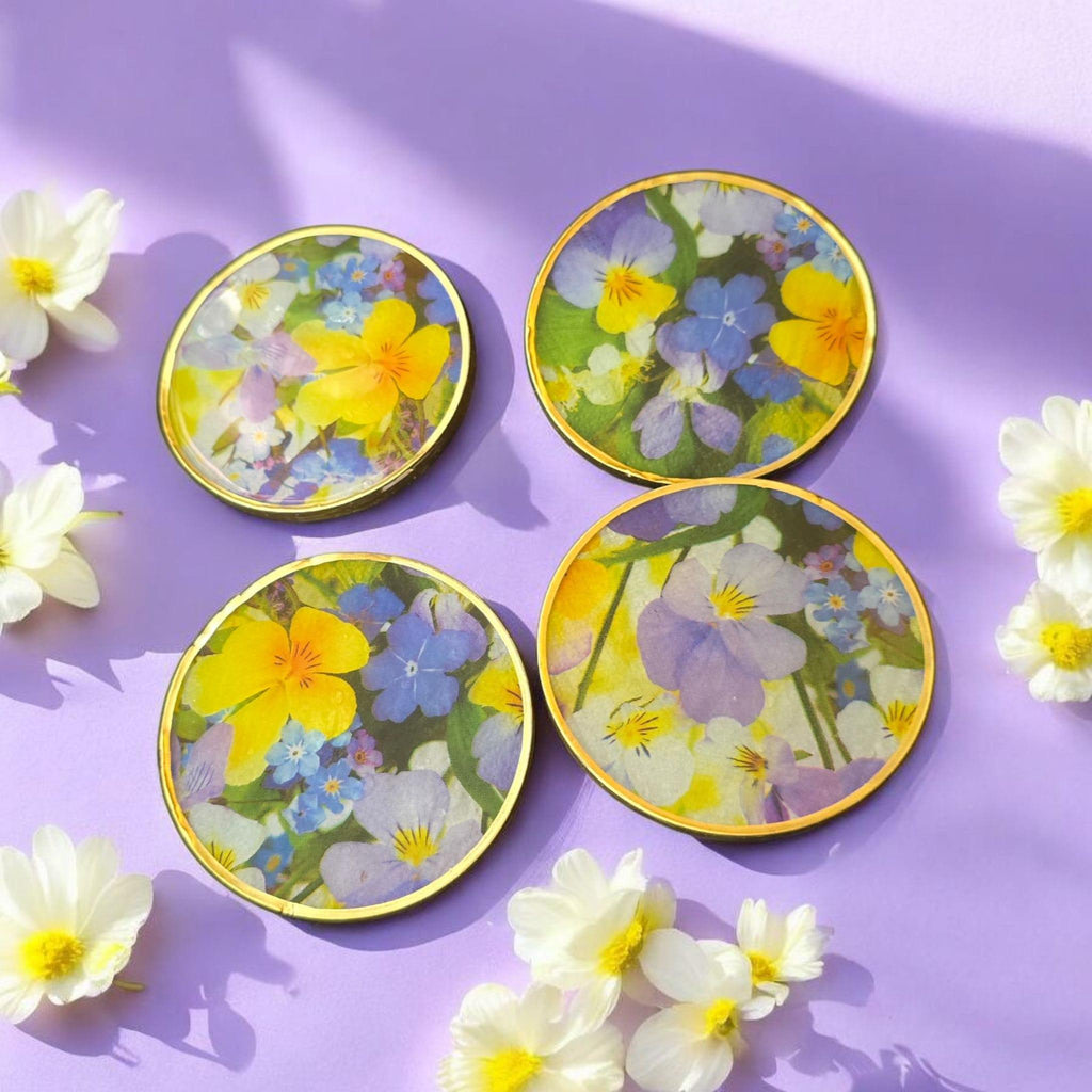 Spring Floral Resin Coaster Set with Holder – Heatproof Flower Coasters, Handmade Home Decor Gift