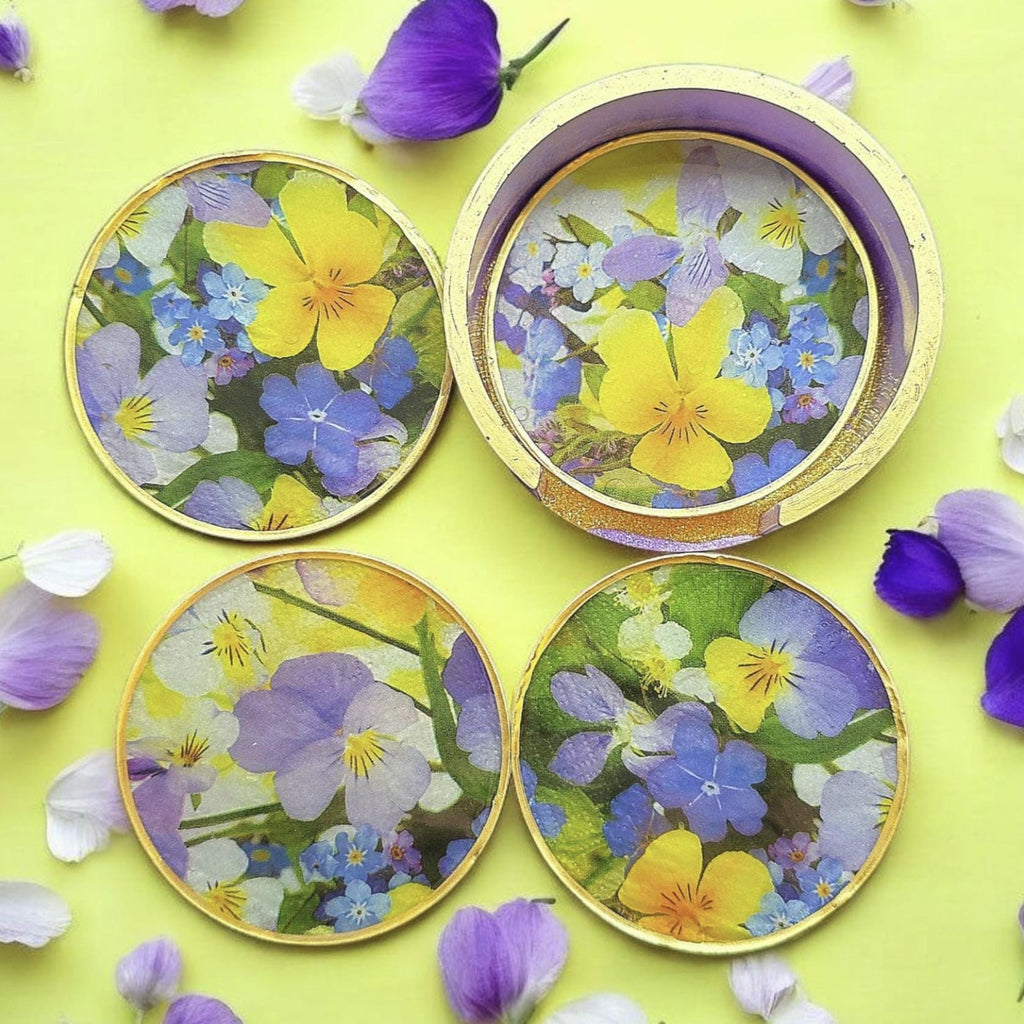 Spring Floral Resin Coaster Set with Holder – Heatproof Flower Coasters, Handmade Home Decor Gift