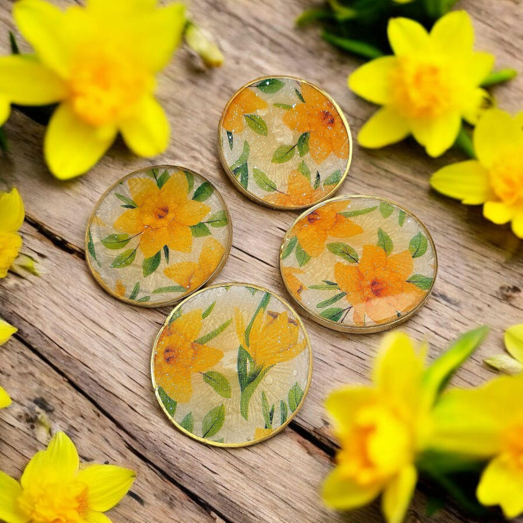 Daffodil Resin Coaster Set – Spring Floral Coasters, Heatproof Handmade Home Decor Gift