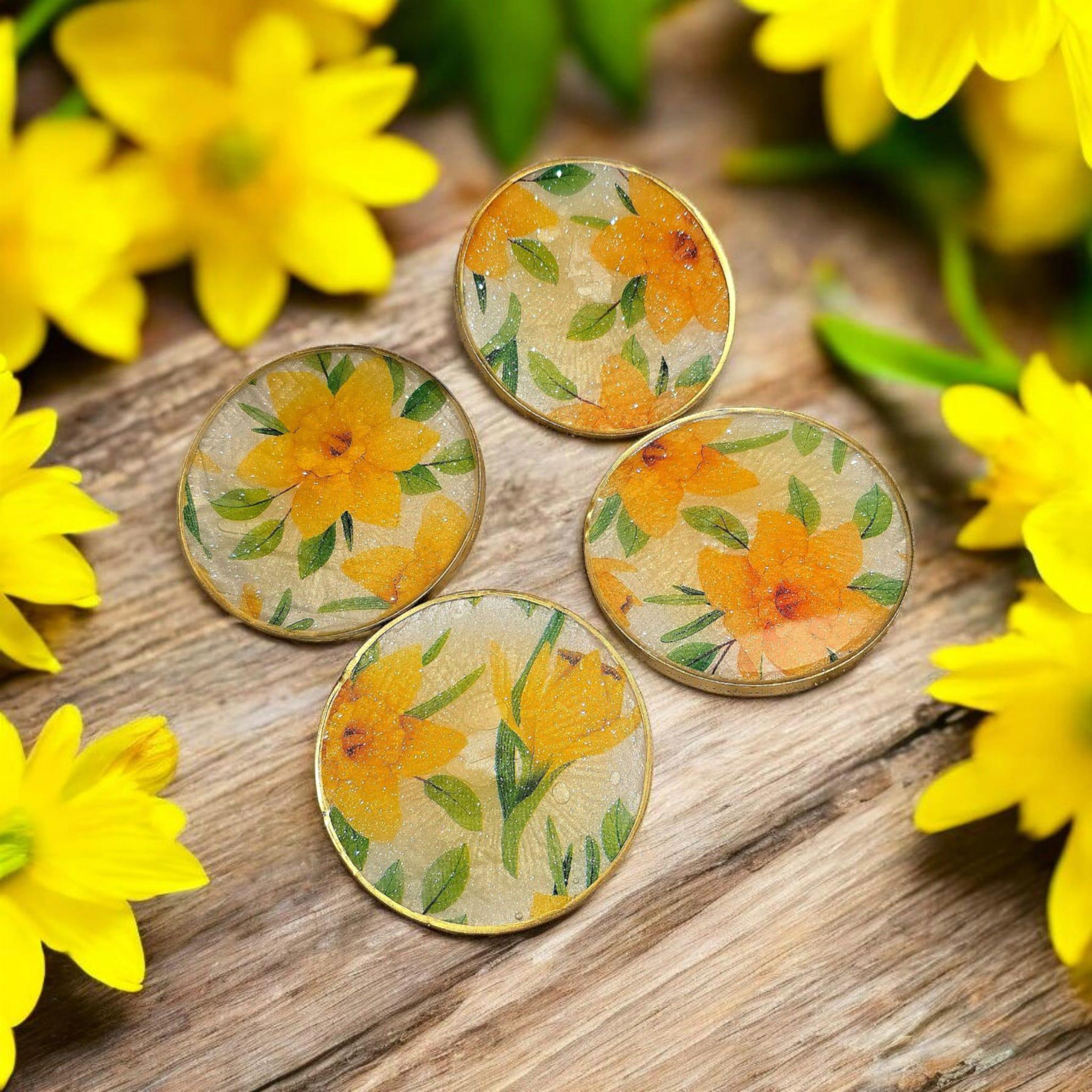 Daffodil Resin Coaster Set – Spring Floral Coasters, Heatproof Handmade Home Decor Gift