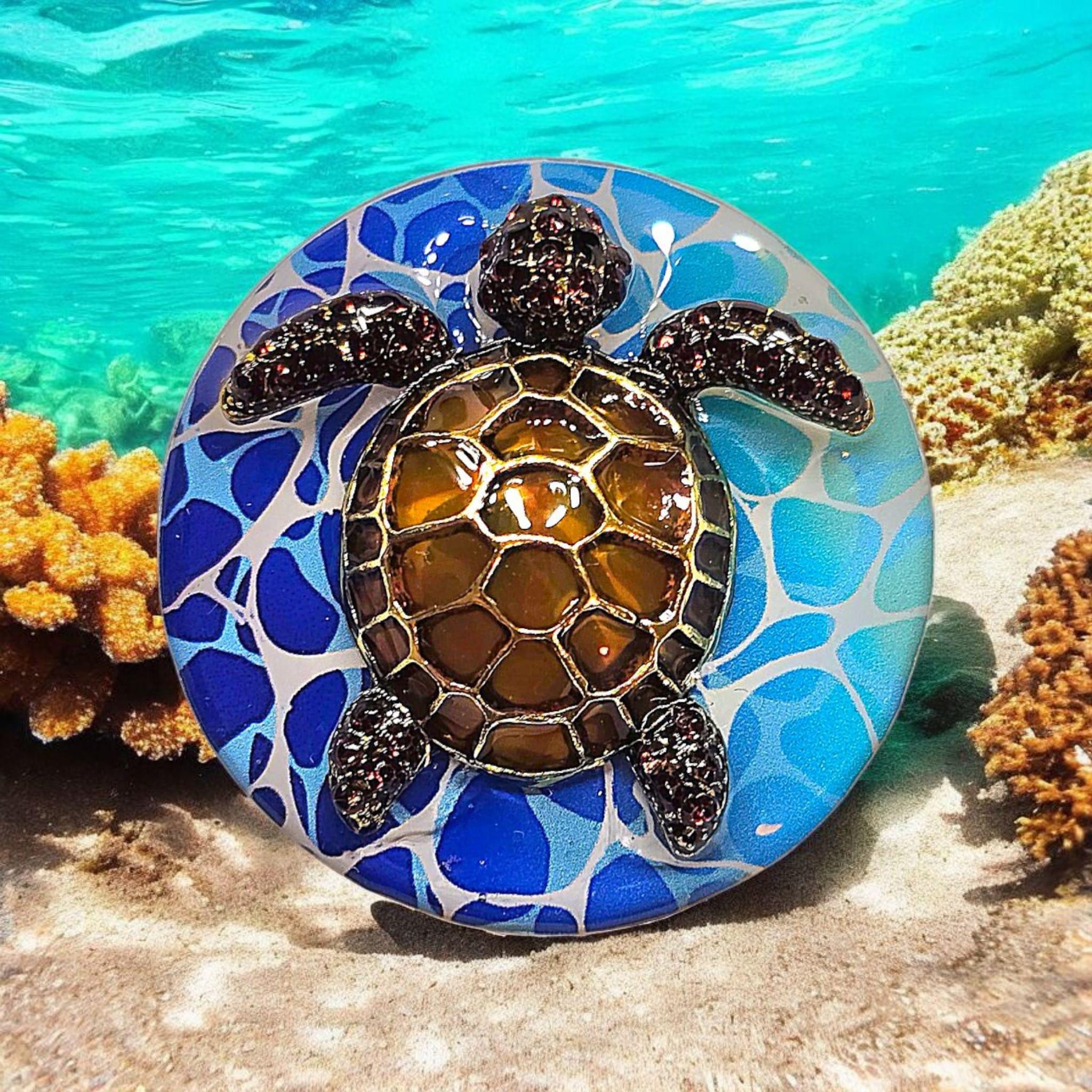 Sea Turtle Phone Grip – Rhinestone Turtle Brooch, MagSafe & Adhesive, Coastal Decor Gift