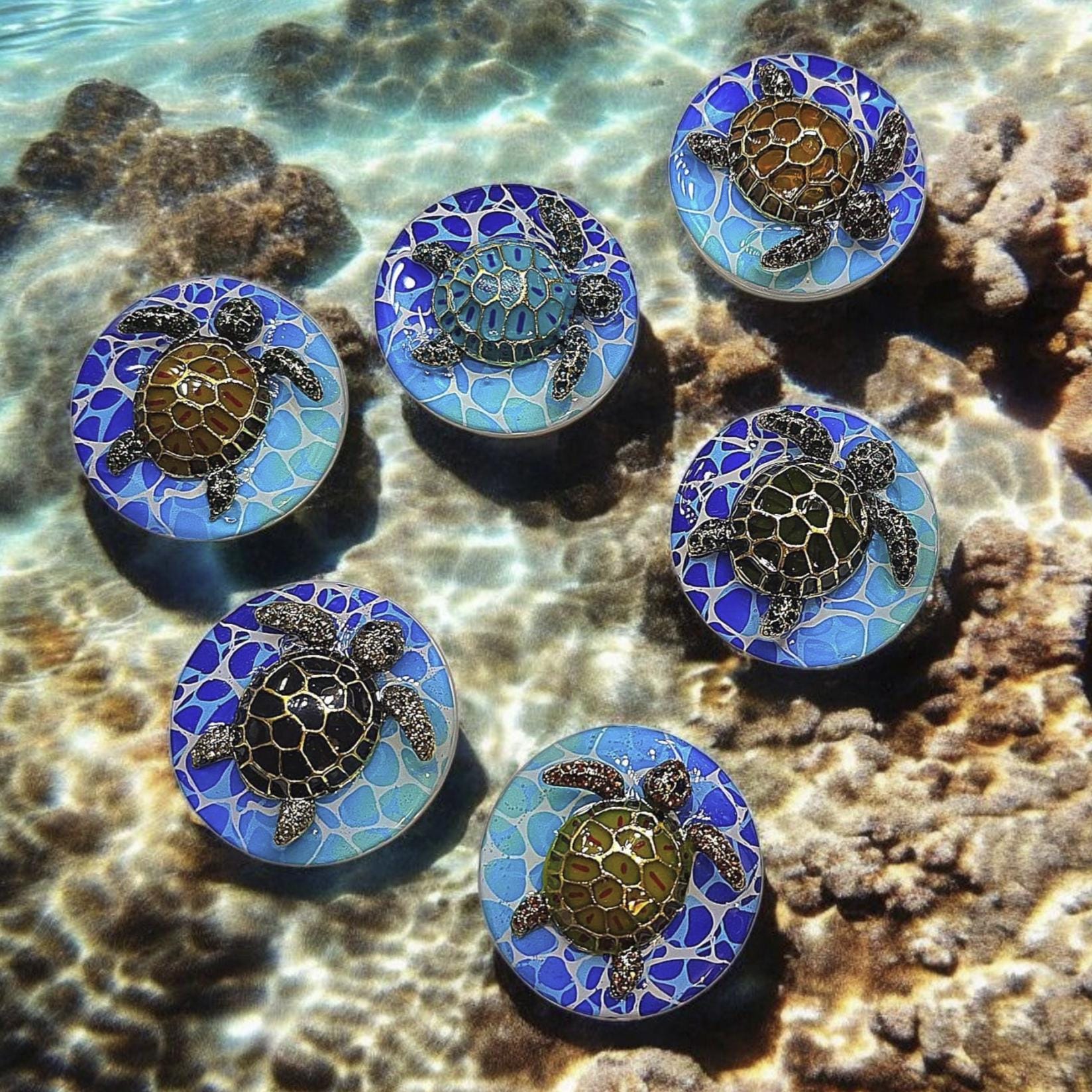 Sea Turtle Phone Grip – Rhinestone Turtle Brooch, MagSafe & Adhesive, Coastal Decor Gift