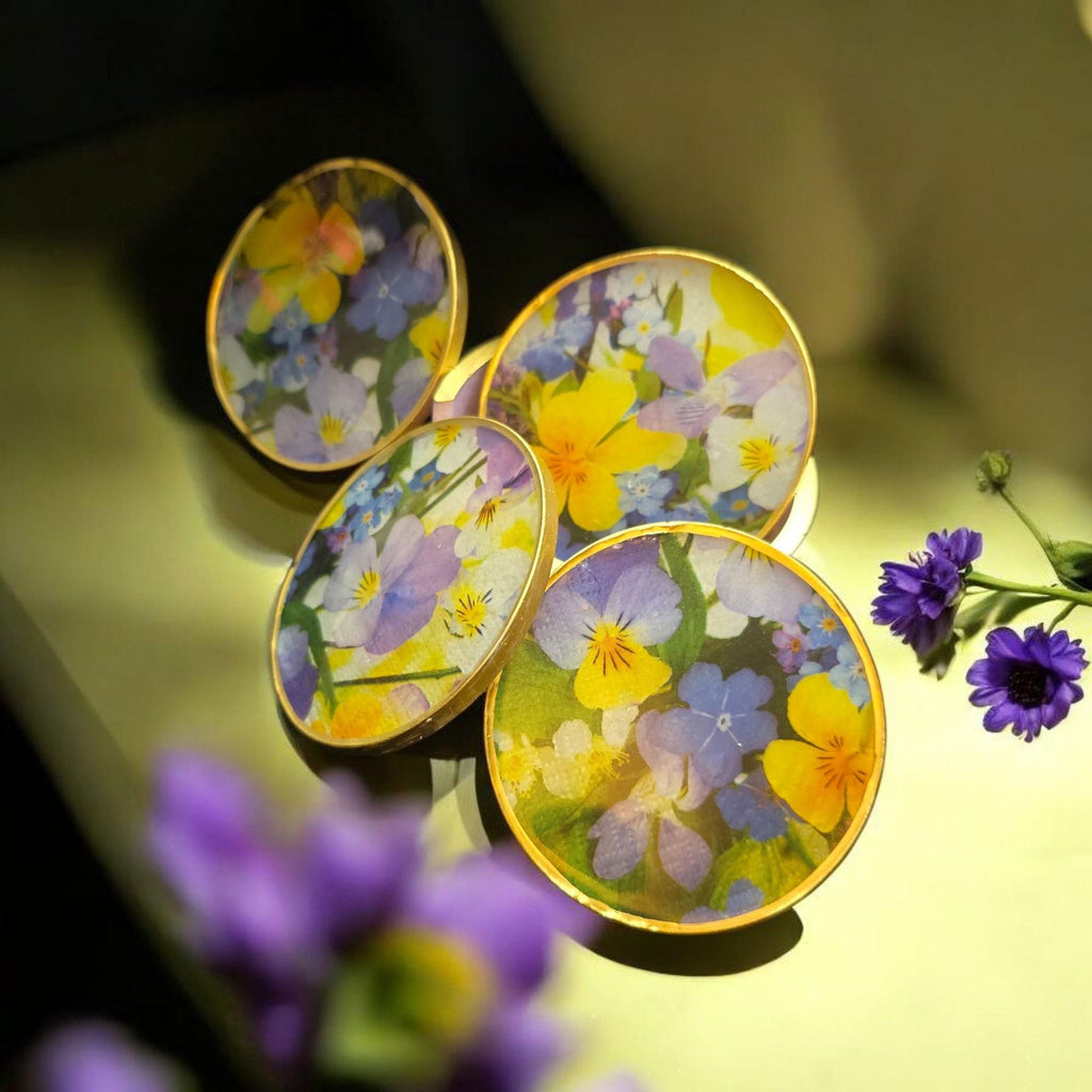 Spring Floral Resin Coaster Set with Holder – Heatproof Flower Coasters, Handmade Home Decor Gift