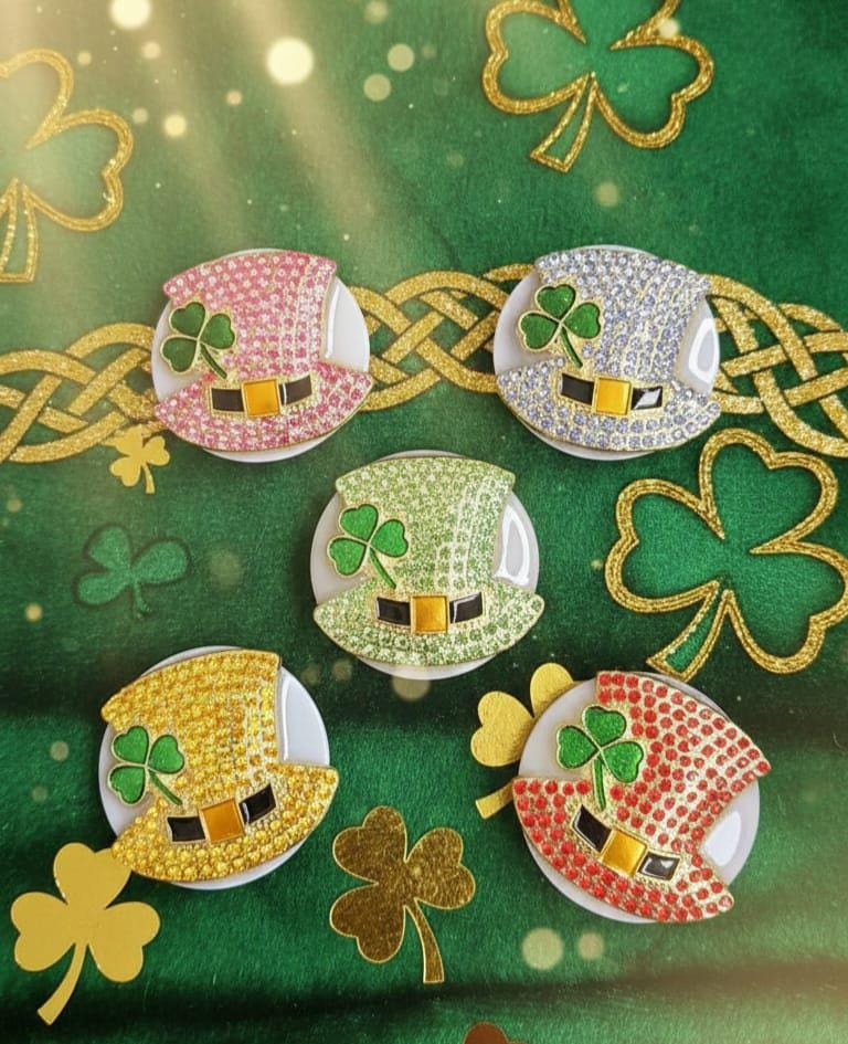 Irish Top Hat Phone Grip – Shamrock Brooch Design, MagSafe & Adhesive, St Patrick’s Day Gift
