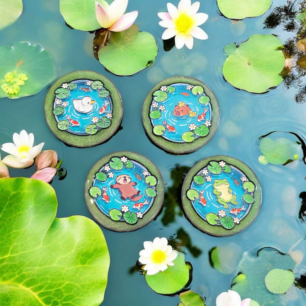 Cute Animal Phone Grip – Pond Scene Frog Duck Capybara Otter, MagSafe & Adhesive Gift
